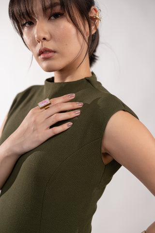 Olive Green Long Dress with Back Opening